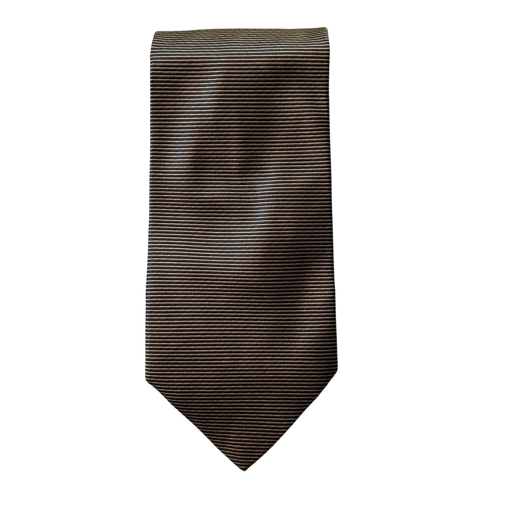 Brandini‎ Tie Mens OS Gold Black Striped Le Collezioni 100% Silk Classic Formal